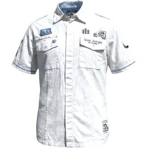 5ive Jungle Mens Short Sleeve Button Up Utility Shirt White Y2K Streetwear XL